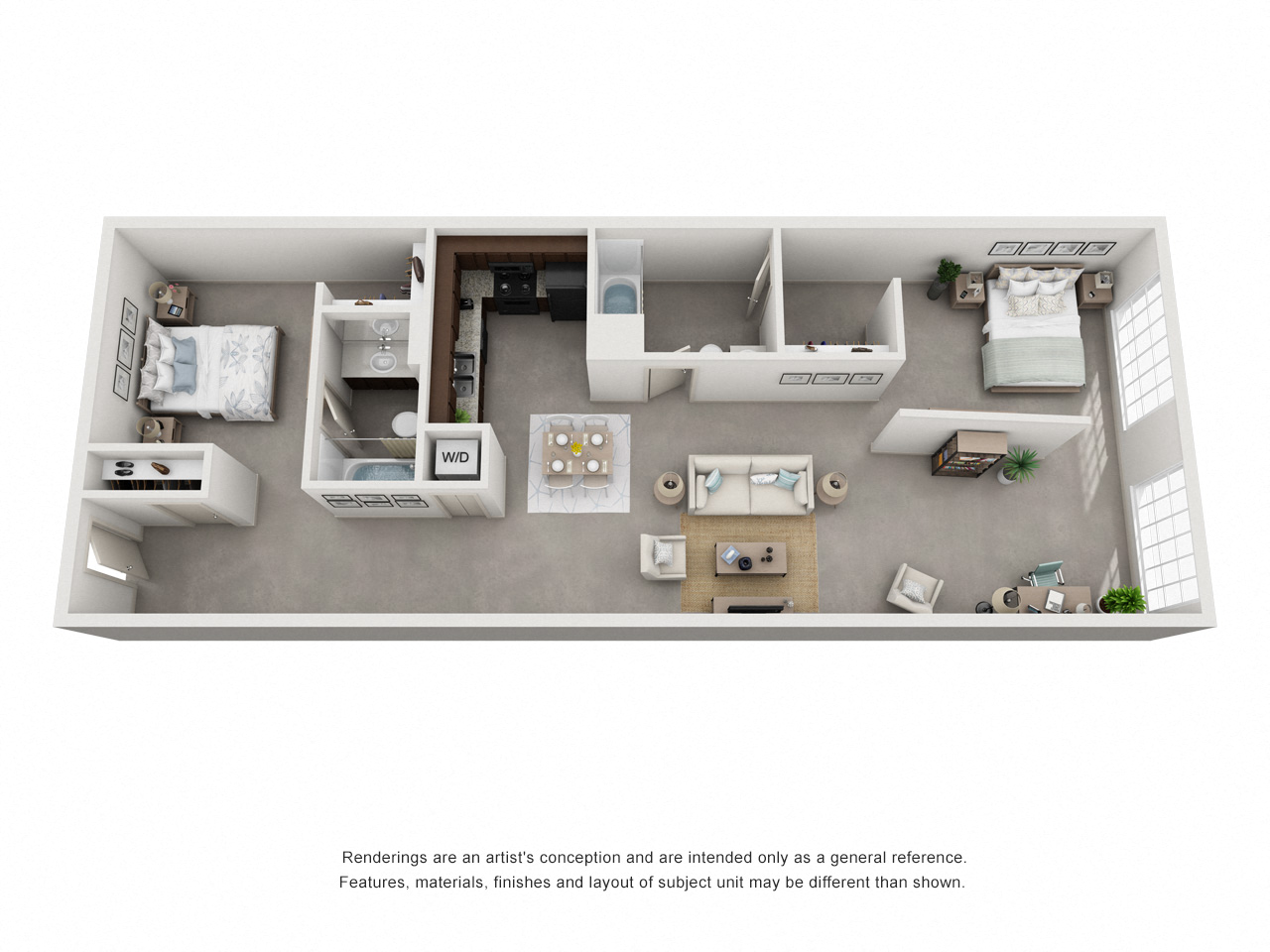 Floor plan for 2 beds, 2 baths, 1924 sqft